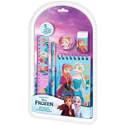 Imagen de juego de papelería Frozen 5 piezas para niñas, cuaderno y bolígrafo niños, regalo fiesta temática niños a partir 3 años