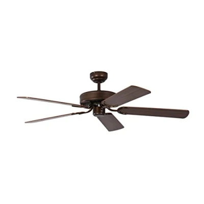 Imagen de Pepeo Potkuri ventilador de techo sin luz, carcasa bronce viejo, aspas reversibles color nogal con insertos ratán, 132 cm, para habitaciones hasta 25 m²