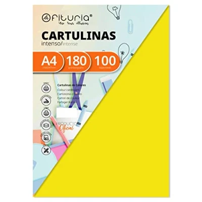 Imagen de Pack 100 Cartulinas Color Amarillo FuerteTamaño A4 180g