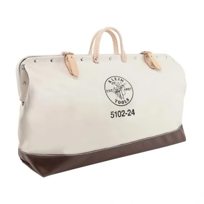 Imagen de Klein Tools 5102 24 bolsa de herramientas resistente, lona para almacenamiento herramientas, color blanco y marrón, 61 cm