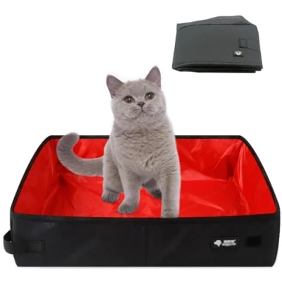 Imagen de Caja de Arena para Gatos Plegable Viaje 40 * 30cm M, Arenero Portatil Gatos, Impermeable Mascotas, Limpiar, Ligero, Parapara Viajes al Aire Libre, Camping, Doméstico, Rojo
