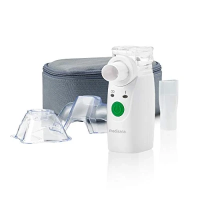 Imagen de Medisana IN 525 Inhalador portátil para el camino, nebulizador ultrasónico con boquilla y máscara adultos niños, resfriados o asma accesorios adicionales