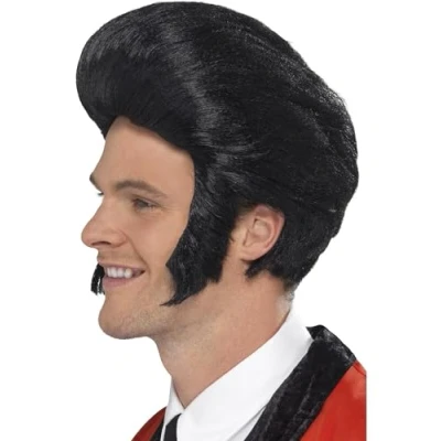 Imagen de Smiffys Peluca del rey tupé de los 50, negro, con patillas