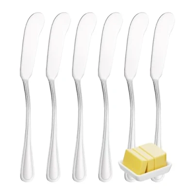 Imagen de YS FAMILY Pack 6 Cuchillo de Mantequilla Acero Inoxidable Diseño Línea, Elegancia y Funcionalidad para Cada Ocasión, Cubiertos Alta Gama Hogar Restaurante, 15.6x1.8CM