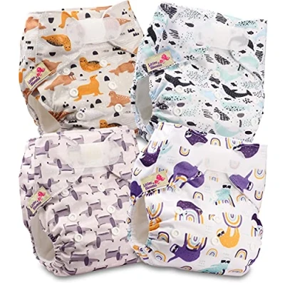 Imagen de Littles and Bloomz Pañal reutilizable para bebé con HOOK LOOP, 4 pañales, FLV2 0401