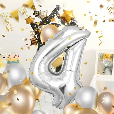 Imagen de Globos de Cumpleãnos 4 Plata,101 CM Globo Numeros Gigantes Grandes Decoracion,Globo Numero 4,Globos Niño Niña Adultos,Vuelan con Helio…