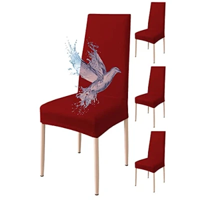 Imagen de Poligino Fundas Sillas de Comedor Pack 4 Impermeable, para Elástica, Suave y Confortable, Burdeos