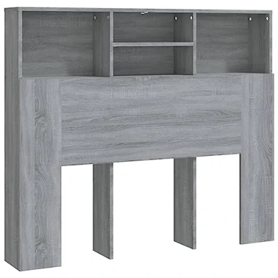 Imagen de vidaXL Mueble Cabecero Armario de Cama con Almacenaje Pared Dormitorio Estantería Habitación Libros Decoraciones Gris Sonoma 120x19x103,5 cm