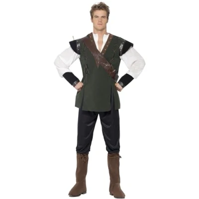 Imagen de Smiffys Disfraz de Robin Hood, verde, con pantalones, camisa, cinturón aljaba y cubrebotas