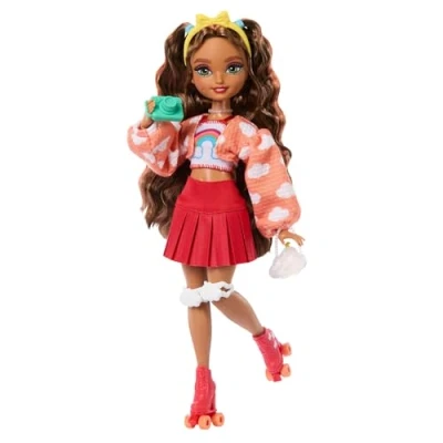 Imagen de Barbie Dream Besties Teresa Muñeca y accesorios, de moda patinadora articulada con pelo castaño 9 piezas temáticas videojuegos, JFX98