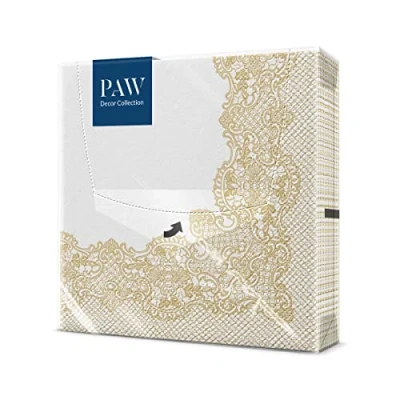 Imagen de PAW Servilletas Papel 3 Capas (33 x 33 cm) I 20 Unidades con Diseño de Clásica Decoradas para Comunión, Bautizo, Decoupage, Fiesta Color: Royal Lace (gold)
