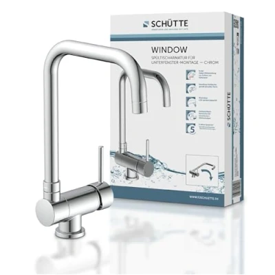Imagen de SCHÜTTE 24550 WINDOW grifo monomando de cocina, bajo ventana, fregadero con ventana orientable 360, cromado