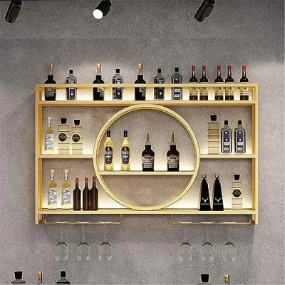Imagen de Botellero Vino Pared para Vinoteca Wine Rack Vertical Garrafeira de Mueble Bar Mini Casa Salon Barra Muebles Cocina con Portavasos Estantes Almacenamiento ( Color : Gold