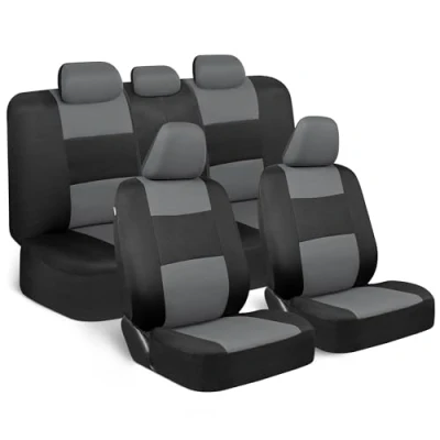 Imagen de BDK PolyPro,Juego completo de fundas asiento coche en gris sobre negro, funda dividida delantera y trasera, fácil instalar, camioneta, SUV