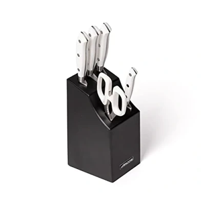 Imagen de Arcos Set Cuchillos Forjados 5 piezas Acero Inoxidable y Hoja mm. 3500 gr. Mango ergonómico Polioximetileno POM. Serie Riviera Blanc. delgada con un Borde Suave característico. Color Blanco.