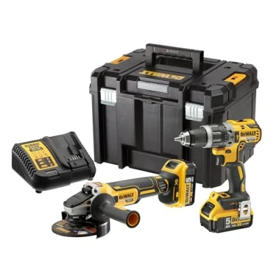 Imagen de DEWALT DCK2080P2T QW Kit XR 18V con Taladro Percutor DCD796, Amoladora DCG405, 2 Baterías carril de litio 5Ah DCB184 y Maletín TSTAK II