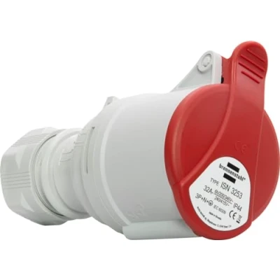 Imagen de Brennenstuhl Enchufe industrial con tapa CEE de 5 polos, 400 V/32 A, para uso exterior, conexión atornillable, en obras, camping, aplicaciones comerciales, IP44
