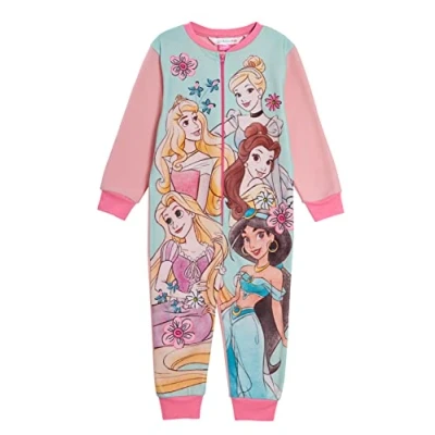Imagen de Disney Pijama de princesa para niñas, forro polar, todo en uno, con cremallera, ropa dormir niños, rosa, 4 5 Years