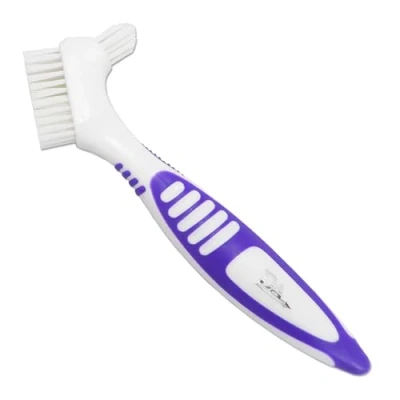 Imagen de Cepillo para prótesis dental, empuñaduras de goma, mango fácil sujeción, cabeza doble cerdas (morado, talla única)