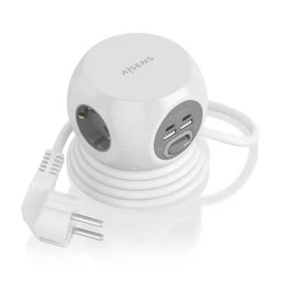 Imagen de AISENS Regleta de Enchufes Sobremesa Multifuncion con 3 Tomas 2xUSB C A 1 4M Blanco
