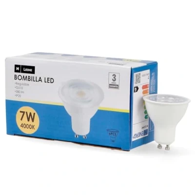 Imagen de M Ledme Pack 6, Bombilla Led Gu10 Smd Plus 7W, Regulable Luz neutra (4000k), casquillo Gu10, 580 Lumen, IP20, Apertura del Haz de 60, Eficiencia energética y Bajo Consumo. LM7617