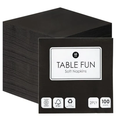 Imagen de Talking Tables 100 x servilletas de papel negras suaves en paquete a granel, desechables para fiestas cumpleaños, Navidad, catering, vajilla, fabricadas la UE, 2 capas, 33 cm