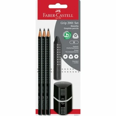 Imagen de Faber Castell 580024 Juego De Lápices Grip 2001, 5 Piezas Con 3 Lápices, Goma Borrar Y Sacapuntas, Negro