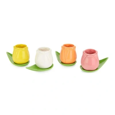 Imagen de Balvi Set Tazas café Tulip Color Blanco/Amarillo/naraja/Rosa 4 con Forma de tulipán y Platos