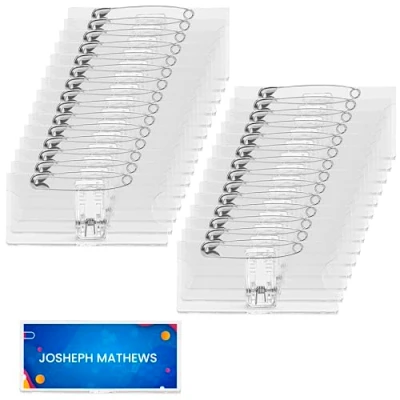 Imagen de Belle Vous Pack de 30 Porta Tarjetas Identificativas Horizontales 7 x 3 cm Placas Acrílico Transparente Resistente al Agua Para Escuela, Universidad, Conferencias y Visitantes