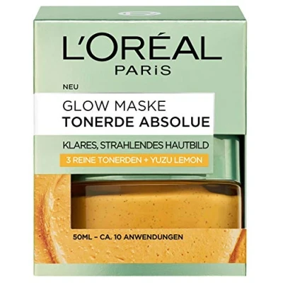 Imagen de L&#039;Oréal Paris Tonerde Absolue Glow Mascarilla facial con arcilla pura y yuzu limón, limpia la piel intensamente para una clara radiante, 50 ml