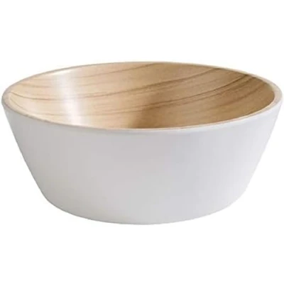 Imagen de APS &quot;Frida, bol de melamina casi irrompible, plástico resistente, Ø 15 cm x A: 5,5 cm, apilable, interior con aspecto madera, exterior blanco, apto para lavavajillas