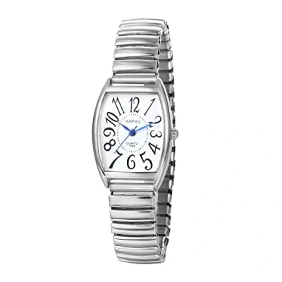 Imagen de JewelryWe Reloj de Mujer, Cuarzo Mujer Simple y Claro Gran Escala Números Barril Vino Esfera Cuadrada Correa Elástica Fuerte, Plata