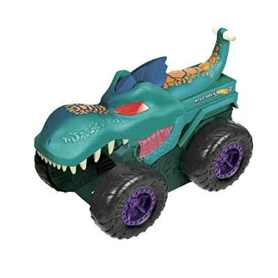 Imagen de Hot Wheels Monster Trucks Mega Wrex mastica coches con luces y sonidos, incluye 1 vehículo die cast (Mattel GYL13)
