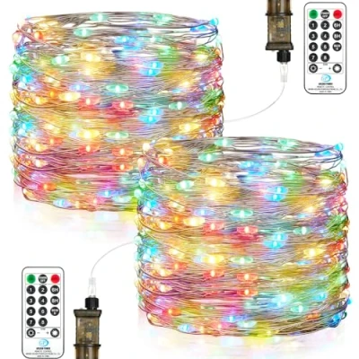 Imagen de Vacoulery Guirnalda de Luces Led con Enchufe, 2 x 23M 200 Hadas Temporizador Interior Exteriores Impermeable IP65 para Arbol Navidad, Fiestas, Jardín, Bodas (Multicolor)