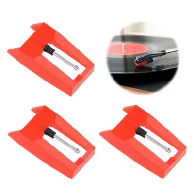 Imagen de TDUNSYA 3 Piezas Aguja para Tocadiscos, Agujas de Repuesto Diamante Tocadiscos la Mayoría Vinilo, Fonógrafo（Rojo