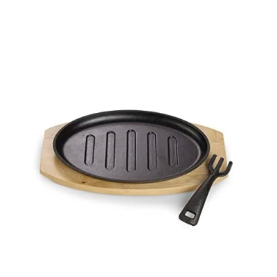 Imagen de ECHTWERK Sartén de hierro fundido con tiras barbacoa y tabla servir, mango extraíble, ya horneado, apto para horno, barbacoa, e inducción, ideal cocinar servir