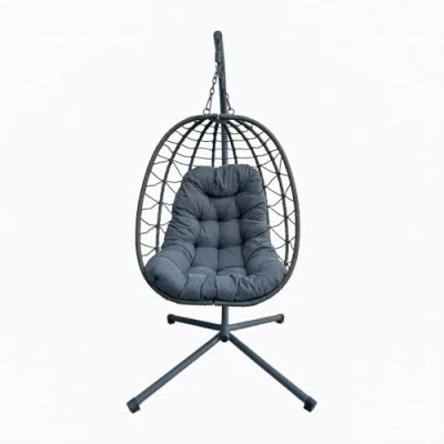 Imagen de YOEVU Silla Colgante con Soporte y Cojín Acolchado Tipo Columpio Estilo Boho, Estructura Reforzada, Resistente al Agua, para Jardín, Terraza, Balcón o Interior, Confort Diseño (Gris)