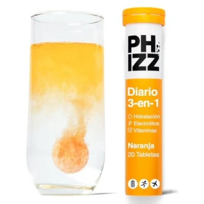 Imagen de Phizz Electrolitos, Multivitaminas e Hidratación Efervescente 20 Comprimidos 18 Vitaminas y Minerales, Vitamina C, Vegetariano Bajo en Calorías (Naranja, Pastilla)