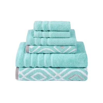Imagen de Amrapur 6 Piece Yarn Dyed Oxford Stripe Jacquard/Solid Ultra Soft 550GSM 100% Combed Cotton Towel Set Toallas teñidas de Hilo Aqua, Algodón, Agua, Sencillo, 40.6 x 25.4 12.7 cm,