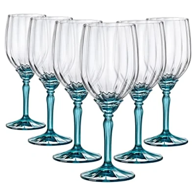 Imagen de Rocco Bormioli Florian Juego de 6 copas cristal, pie azul, para vino blanco, 38 cl