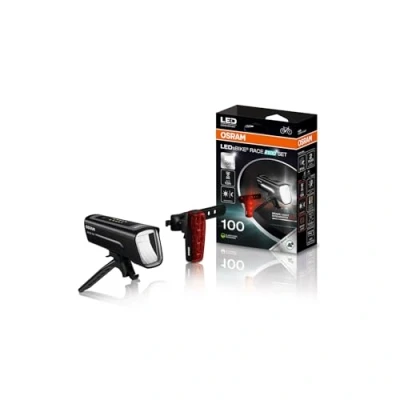 Imagen de OSRAM LEDsBIKE Race 100 Set, Juego de Luces Recargables para Bicicleta, LED Delanteras y traseras con luz Freno, múltiples Modos iluminación, Tres Niveles Brillo, Lux