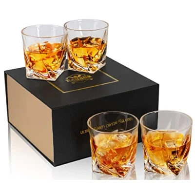 Imagen de KANARS Vasos de Whisky, Copas Whiskey Cristal para Bourbon, Scotch, Martini, Coñac, 300 ml, 4 Piezas, Caja Regalo Lujo