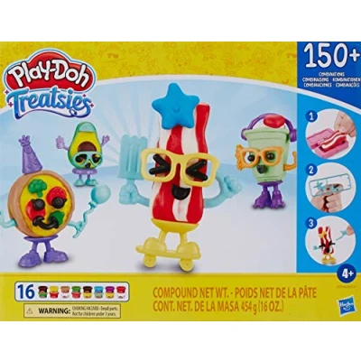 Imagen de Play Doh Treatsies Mesa para 4 juguetes de comida pequeña, kit manualidades con mini tocino, aguacate, batido, personajes pizza