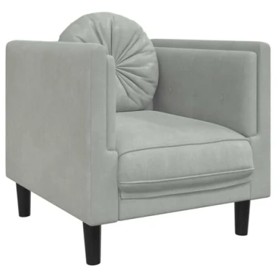Imagen de vidaXL Sillón con Cojín, Silla Tapizada Respaldo Reposabrazos, Sofá de Descanso Relax Televisión, Asiento para Salón, Terciopelo Gris Claro
