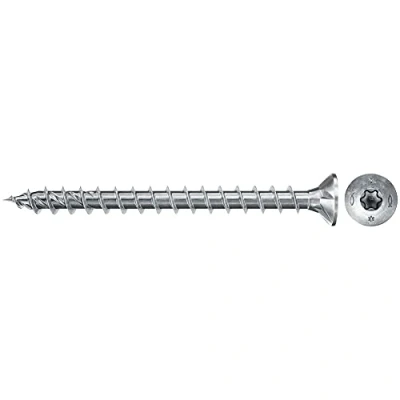 Imagen de fischer Power Fast II 670360 Tirafondos (100 unidades, cabeza avellanada con estrella interior TX, rosca completa, galvanizada, pasivado), color azul