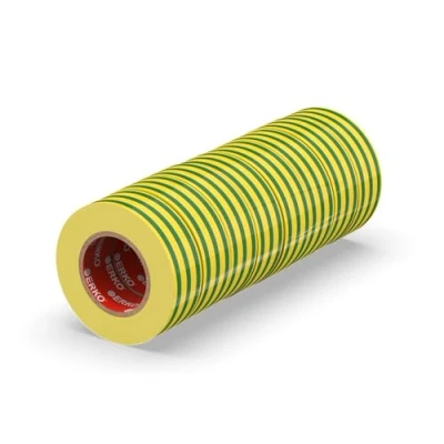 Imagen de ERKO Cinta aislante 19mm x 20m amarillo verde 8 piezas, adhesiva para instalaciones eléctricas PVC, aislar y reparar cables eléctricos, extrafuerte, agrupar