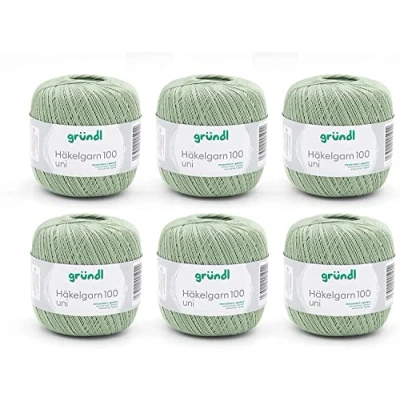 Imagen de Gründl Hilo de Ganchillo 100 Plain 100% Mercerizado, 566 m, tamaño Aguja: 1,5 2, 6 x g, Pistacho, Algodón, pistacchio, One Size, 600