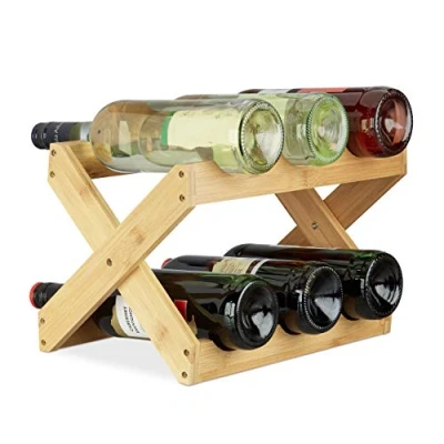 Imagen de Relaxdays, 22 x 36 20 cm Botellero Vino 6 Botellas Plegable en Forma de X, Bambú, Marrón