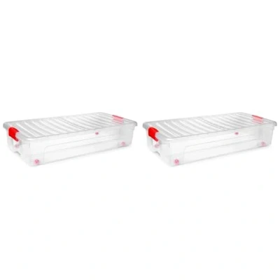 Imagen de AC Pack de 2 Cajas Almacenamiento Modelo KLIP bajocama Fabricado en Plástico Capacidad 35 litros Cierre hermético y Tapa abatible 16 x 39,5 78 cm