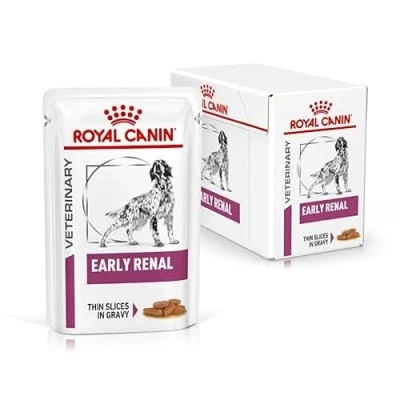 Imagen de Royal Canin Veterinary Early renal Paquete de 4 x 12 100 g Alimento dietético Completo para Perros Adultos favorecer la función Trozos en Salsa